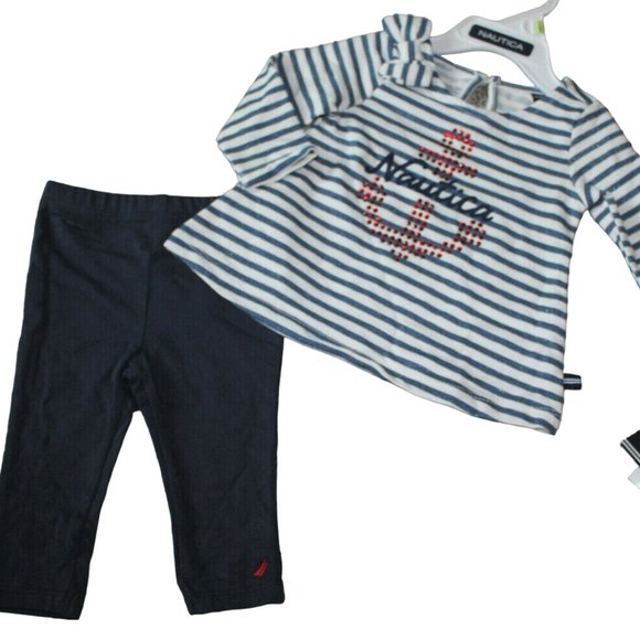 Nautica Baby Girl Striped Anchor Legging Outfit Set Size 3-6 24 Months 24M NWT - Picture 1 of 4